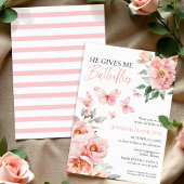 『彼は私にピンクの蝶々を贈る』 ブライダルシャワーの招待状 招待状