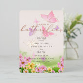 『彼は私に蝶々をくれる ワイルドフラワーズ ブライダルシャワー』 箔招待状 (立ち正面)