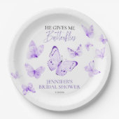 『彼は私に蝶々を与える』ラベンダー ブライダルシャワーの紙皿 ペーパープレート (正面)