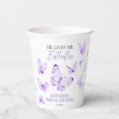 『彼は私に蝶の感覚を』 ラベンダー ブライダル シャワーパーティー 紙コップ (裏面)