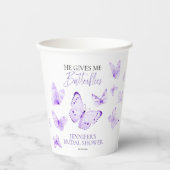 『彼は私に蝶の感覚を』 ラベンダー ブライダル シャワーパーティー 紙コップ (正面)