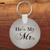 彼は私のゲイプライド氏タイポグラフィとレインボーハート キーホルダー (正面)