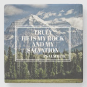 彼は私のロックのキリスト教の聖書の聖句の山の写真 ストーンコースター (正面)