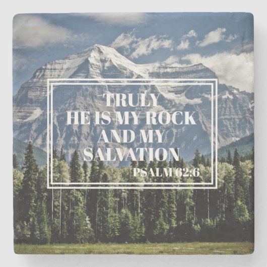 彼は私のロックのキリスト教の聖書の聖句の山の写真 ストーンコースター (正面)