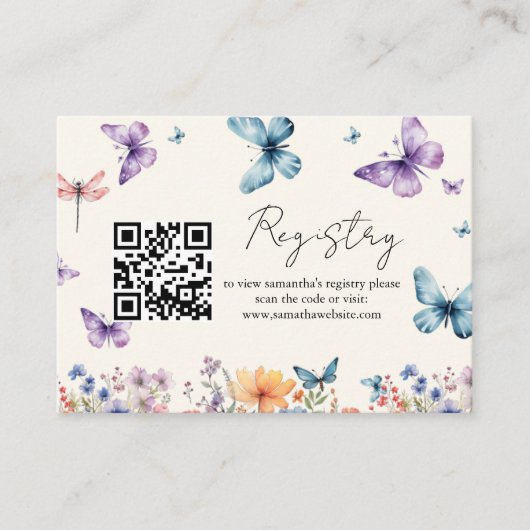 彼は私の与え蝶のブライダルシャワーレジストリ エンクロージャーカード (正面)