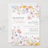 彼は私の与え蝶のワイルドフラワーのブライダルシャワー 招待状 (正面)
