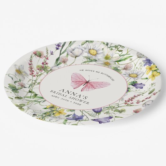 彼は私の与え蝶の花のブライダルシャワー ペーパープレート (アングル)