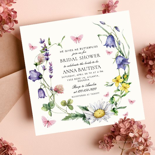 彼は私の与え蝶の野花ブライダルシャワー 招待状