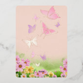 彼は私の与え蝶の野花ブライダルシャワー 箔招待状 (裏面)