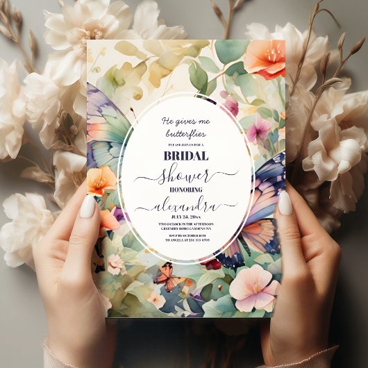 彼は私の与え蝶ほこりっぽい紫のブライダルシャワー 招待状