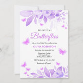 彼は私の与え蝶パープルブライダルシャワー 招待状 (正面)
