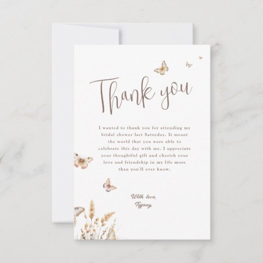 彼は私の与え蝶ブライダルシャワーありがとう カード (正面)