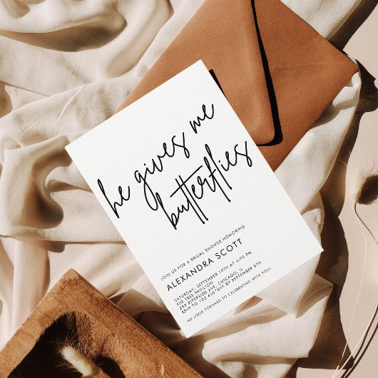 彼は私の与え蝶ミニマルブライダルシャワー 招待状