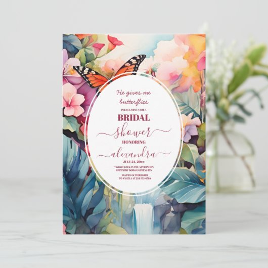 彼は私の与え蝶ミニマルブライダルシャワー 招待状 (スタンド正面)