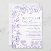 彼は私の与え蝶ラベンダーのヴィンテージシャワー 招待状 (正面)
