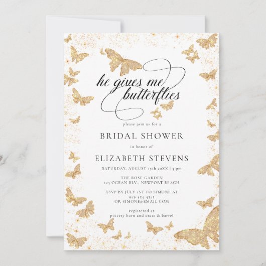 彼は私の与え蝶ロマンブライダルシャワー 招待状 (正面)