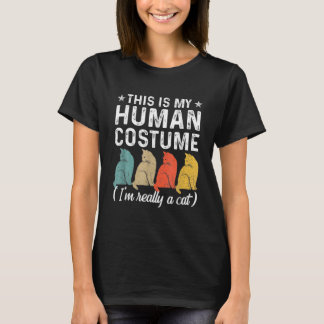 彼は私の人間の衣装で、私は本当に猫のレトロハル Tシャツ