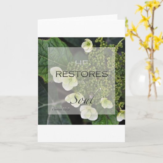 彼は私の精神-賛美歌23の勇気付けられるカード--を元通りにします カード (黄色い花)