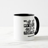 彼は私の避難所であり、私の要塞である – Psalm 91:2 Bible マグカップ (正面右)