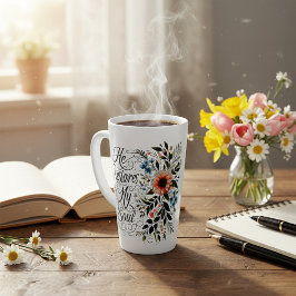 彼は私の魂を花のように回復させる カフェラテマグ