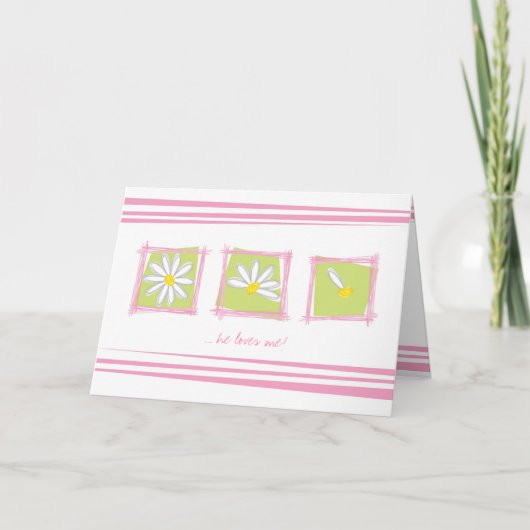 "彼は私を"ブライダルシャワーの招待状愛します 招待状 (正面)