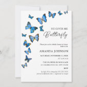 彼は私与えの蝶のシャワーの招待 招待状 (正面)