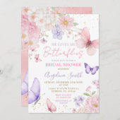 彼は私与えの蝶のフローラブライダルシャワー 招待状 (正面/裏面)