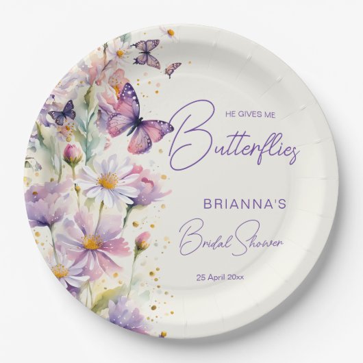 彼は私与えの蝶のブライダルシャワー印刷 ペーパープレート (正面)