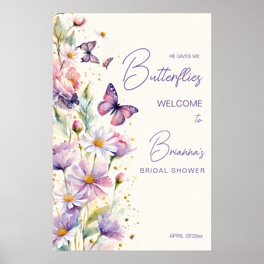 彼は私与えの蝶のブライダルシャワー歓迎のサイン ポスター (正面)