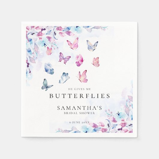 彼は私与えの蝶のブライダルシャワー スタンダードカクテルナプキン (正面)