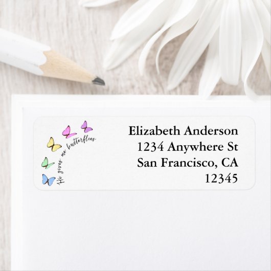 彼は私与えの蝶のブライダルシャワー ラベル (インサイチュ)