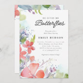 彼は私与えの蝶のブライダルシャワー 招待状 (正面/裏面)