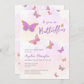 彼は私与えの蝶のブライダルシャワー 招待状 (正面/裏面)