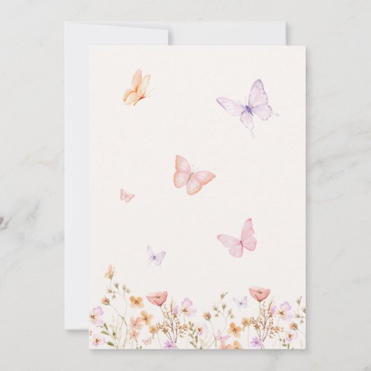 彼は私与えの蝶のブライダルシャワー 招待状 (裏面)