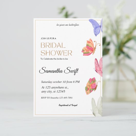 彼は私与えの蝶のブライダルシャワー 招待状 (スタンド正面)