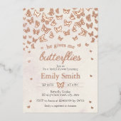 彼は私与えの蝶のブライダルシャワー 箔招待状 (正面)