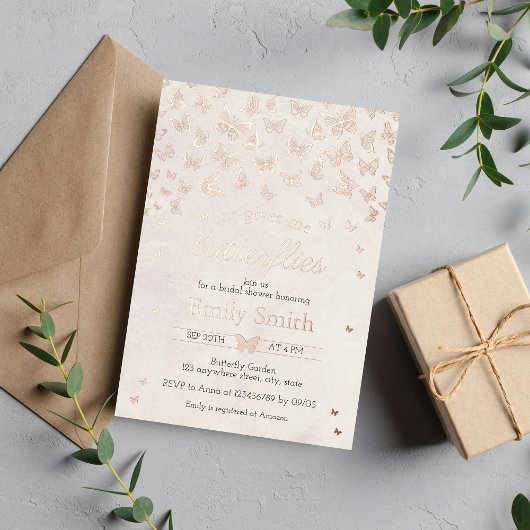 彼は私与えの蝶のブライダルシャワー 箔招待状