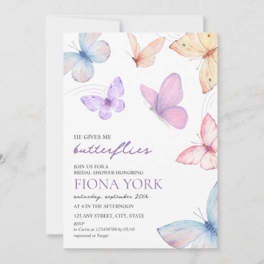 彼は私与えの蝶シックエレガントブライダルシャワー 招待状 (正面)