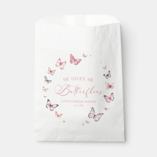 彼は私与えの蝶ソフトピンクのブライダルシャワー フェイバーバッグ (正面)