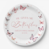 彼は私与えの蝶ソフトピンクのブライダルシャワー ペーパープレート (正面)