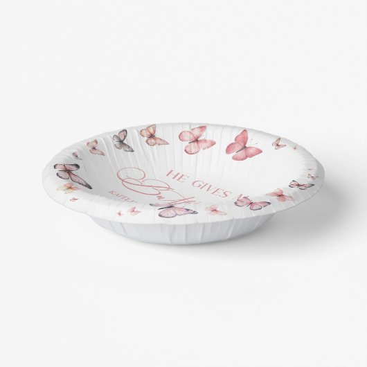 彼は私与えの蝶ソフトピンクのブライダルシャワー ペーパーボウル (傾斜あり)