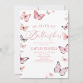 彼は私与えの蝶ソフトピンクのブライダルシャワー 招待状 (正面)