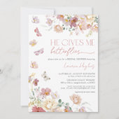 彼は私与えの蝶ピンクのフローラブライダルシャワー 招待状 (正面)