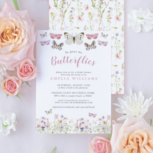彼は私与えの蝶ピンクのフローラブライダルシャワー 招待状