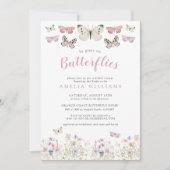 彼は私与えの蝶ピンクのフローラブライダルシャワー 招待状 (正面)