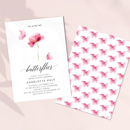 彼は私与えの蝶ピンクのブライダルシャワー 招待状