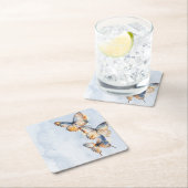 彼は私与えの蝶ブルーモダンブライダルシャワー スクエアペーパーコースター (インサイチュ)