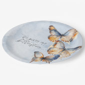 彼は私与えの蝶ブルーモダンブライダルシャワー ペーパープレート (アングル)