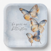 彼は私与えの蝶ブルーモダンブライダルシャワー ペーパープレート (正面)