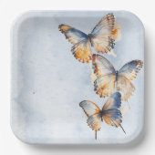 彼は私与えの蝶ブルーモダンブライダルシャワー ペーパープレート (正面)